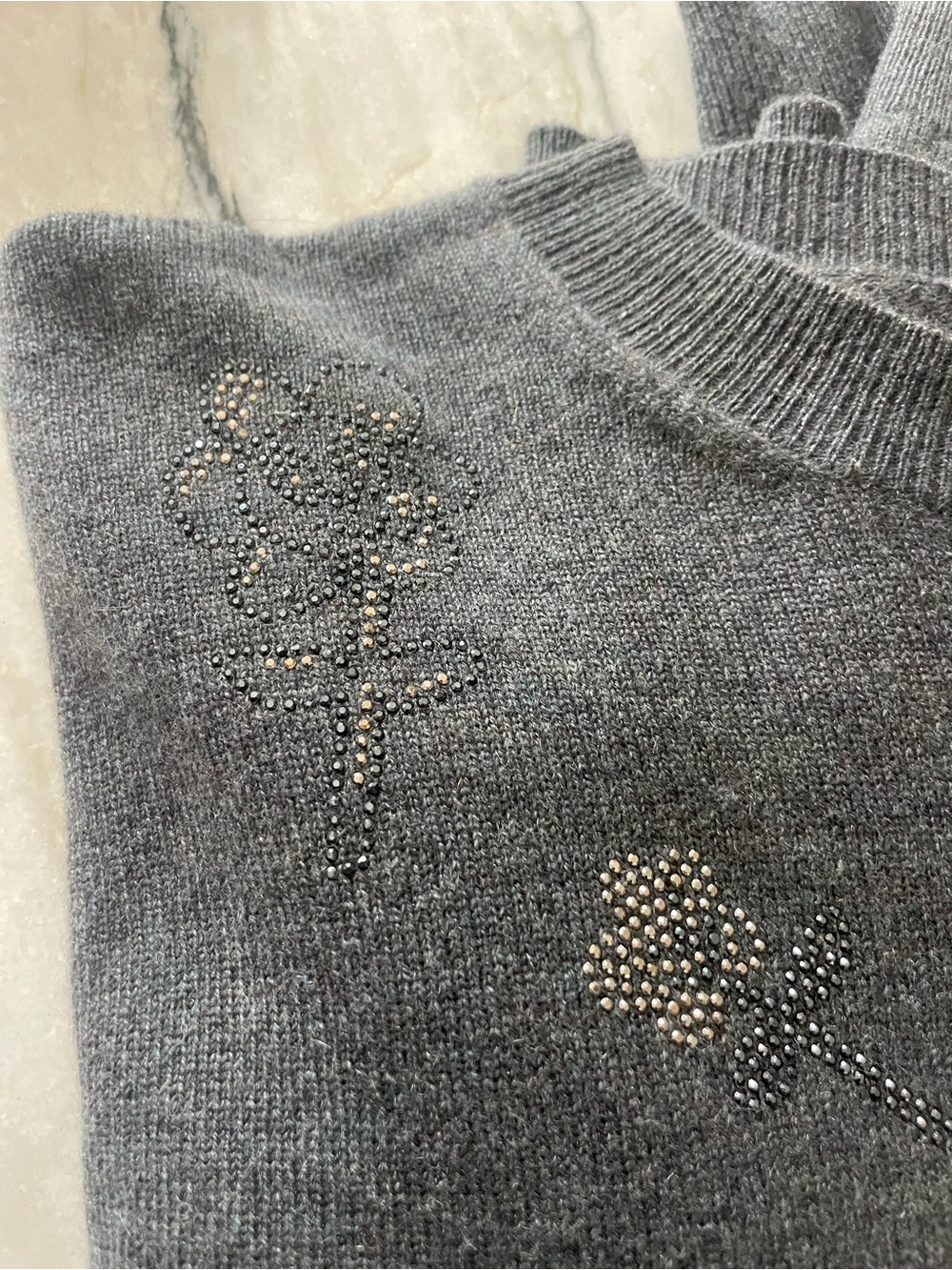 Zadig & Voltaire Women's Gray Embellished Crewneck Cashmere Sweater